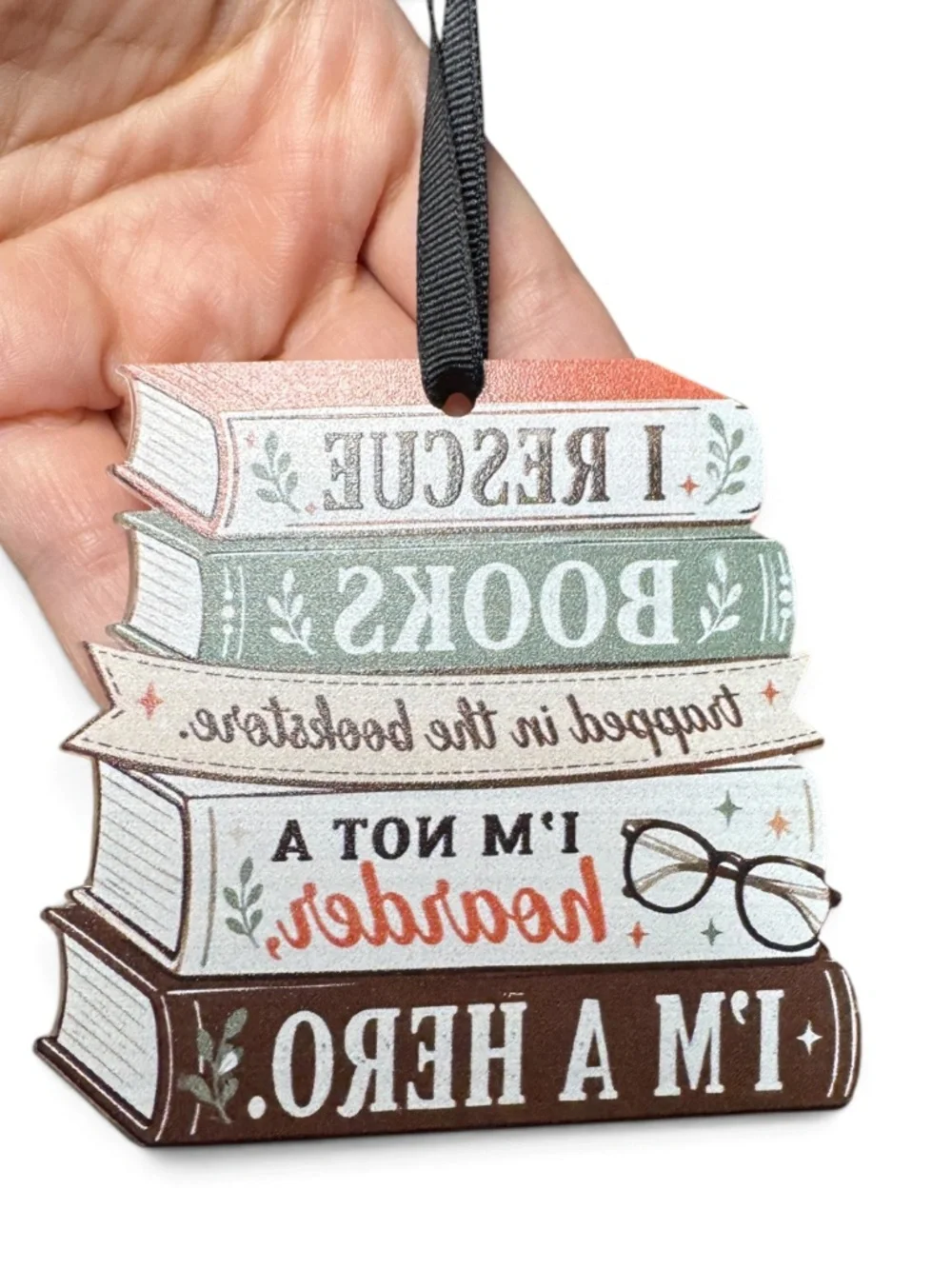 Book Lover Christmas Ornament Book Stack Bookish Reader Bibliophile Acrylic